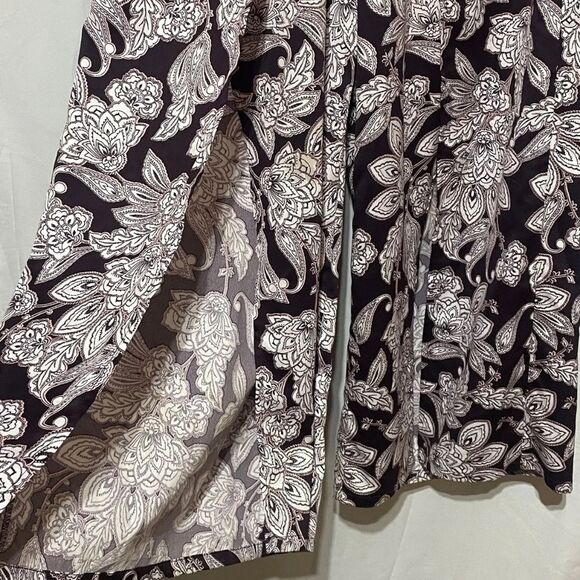 Drapey Dark Floral Silky Palazzo Pants Front Slits Festival Boho - Picture 3 of 12